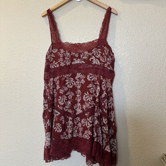 Intimately Free People All Nighter Trapeze Slip Dress Lace Sheer Red Med/large - Picture 1 of 9